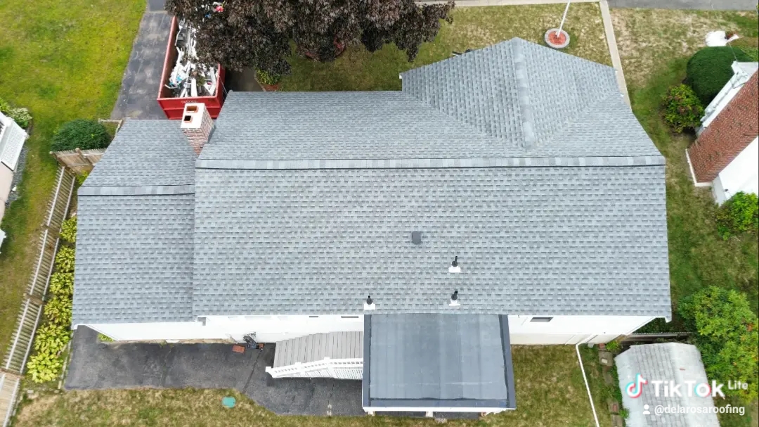 Overhead view of completed roofing project